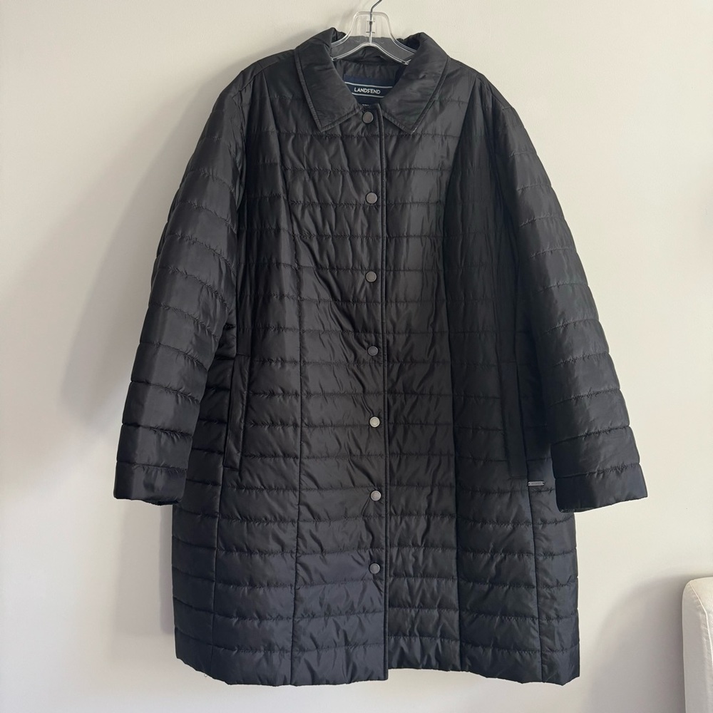 Lands’ End Black Quilted Puffer Lightweight Jacket Coat 22W Primaloft